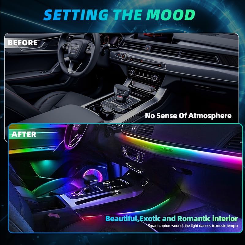 KENANEK Ambient Lighting Car Interior LED Strip Lights 22-in-1, 175” Acrylic ...