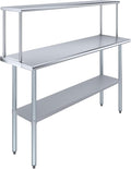 Stainless Steel Work Table with Wide Single Tier Overshelf | Metal Kitchen Prep Table & Shelving Combo (18" x 60" Work Table + 12" Overshelf)