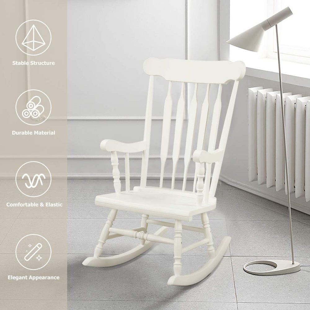 Giantex Outdoor Wood Rocking Chair - Patio Rocking Chair with Solid Rubber Wo...