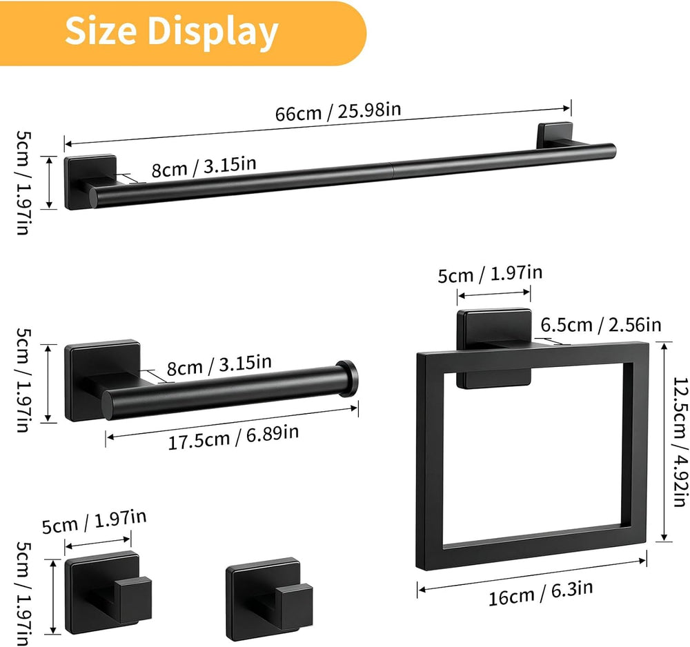 Bethom 5-Piece Bathroom Accessories 24 Inch Towel Bar for Wall Mounted