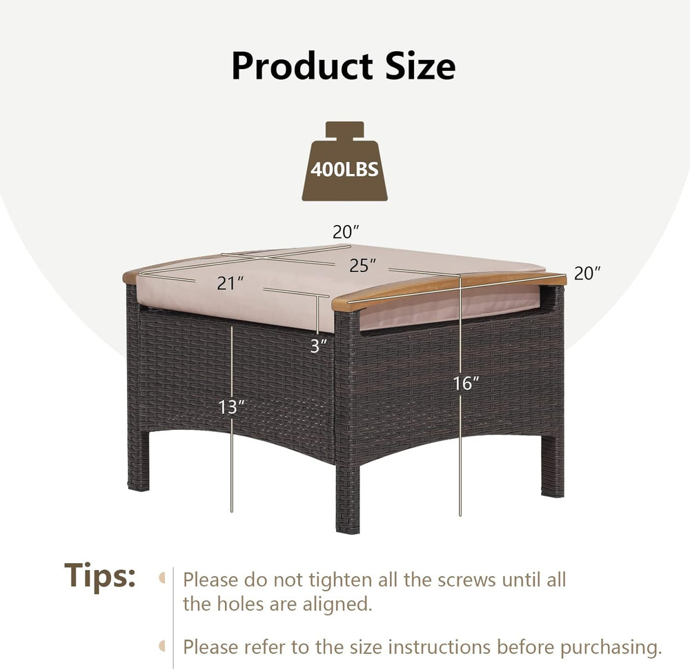 DORTALA Outdoor Ottoman Wicker 2 Piece, Square Patio Ottomans PE Rattan Foot ...