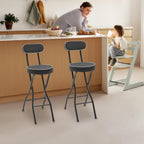 Cushioned Padded Folding Stool, 2PCS Tall Foldable Stools with Backrest, Bar Folding Stool, Portable Collapsible Counter Height Chair for Kitchen Island Shop Cafe Dining (Black)