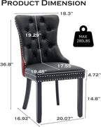 Leather Upholstered Dining Chairs Set of 6, Modern Style Kitchen Side Chairs with Nailhead Trim and Wood Leg, Metal Pulling Ring for Dining Room Living Room(Black&Wine Red)