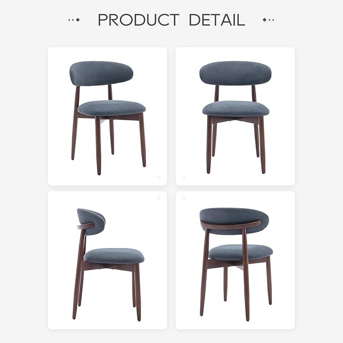 COLAMY Wooden Dining Room Chairs Set of 6, Modern Upholstered Fabric Dining Chairs, Farmhouse Kitchen Side Chair with Foot Pegs, Blue