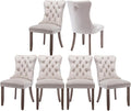 Velvet Dining Chairs Set of 6, Tufted Upholstered Dining Room Chairs with Back Ring Pull, Nailhead Trim and Solid Wood Legs, Modern Dining Chairs for Dining Room, Kitchen(Beige)