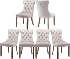 Velvet Dining Chairs Set of 6, Tufted Upholstered Dining Room Chairs with Back Ring Pull, Nailhead Trim and Solid Wood Legs, Modern Dining Chairs for Dining Room, Kitchen(Beige)