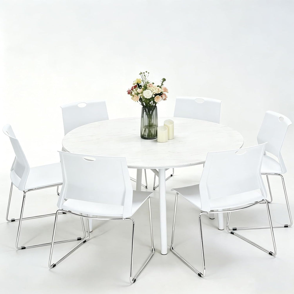 Stackable Chairs Set of 4 for Break Waiting Room Conference Church, White