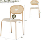 COSVALVE Boho Dining Chairs Set of 6, Upholstered Cane Dining Chair with Rattan Back Metal Legs, for Dinner Living Room Reception