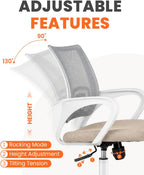 NEO CHAIR Office Desk Computer Chair Ergonomic Mesh Gaming Cushion Seat with Comfy Lumbar Mid Back Support Adjustable Height Swivel Rolling Wheels for Home Task (Beige)