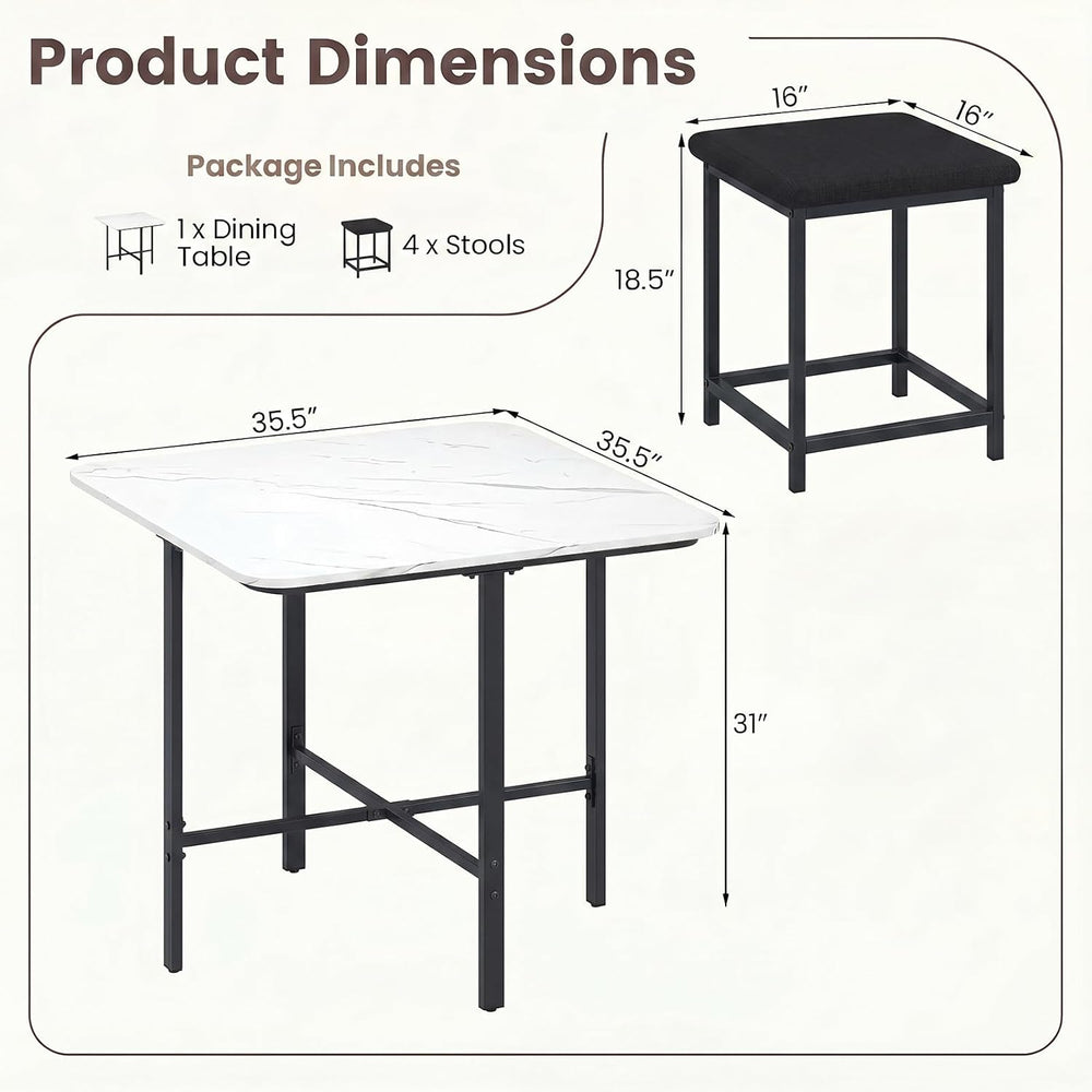 GIANTEX Dining Table Set for 4 with Upholstered Stools (White & Black) | ...
