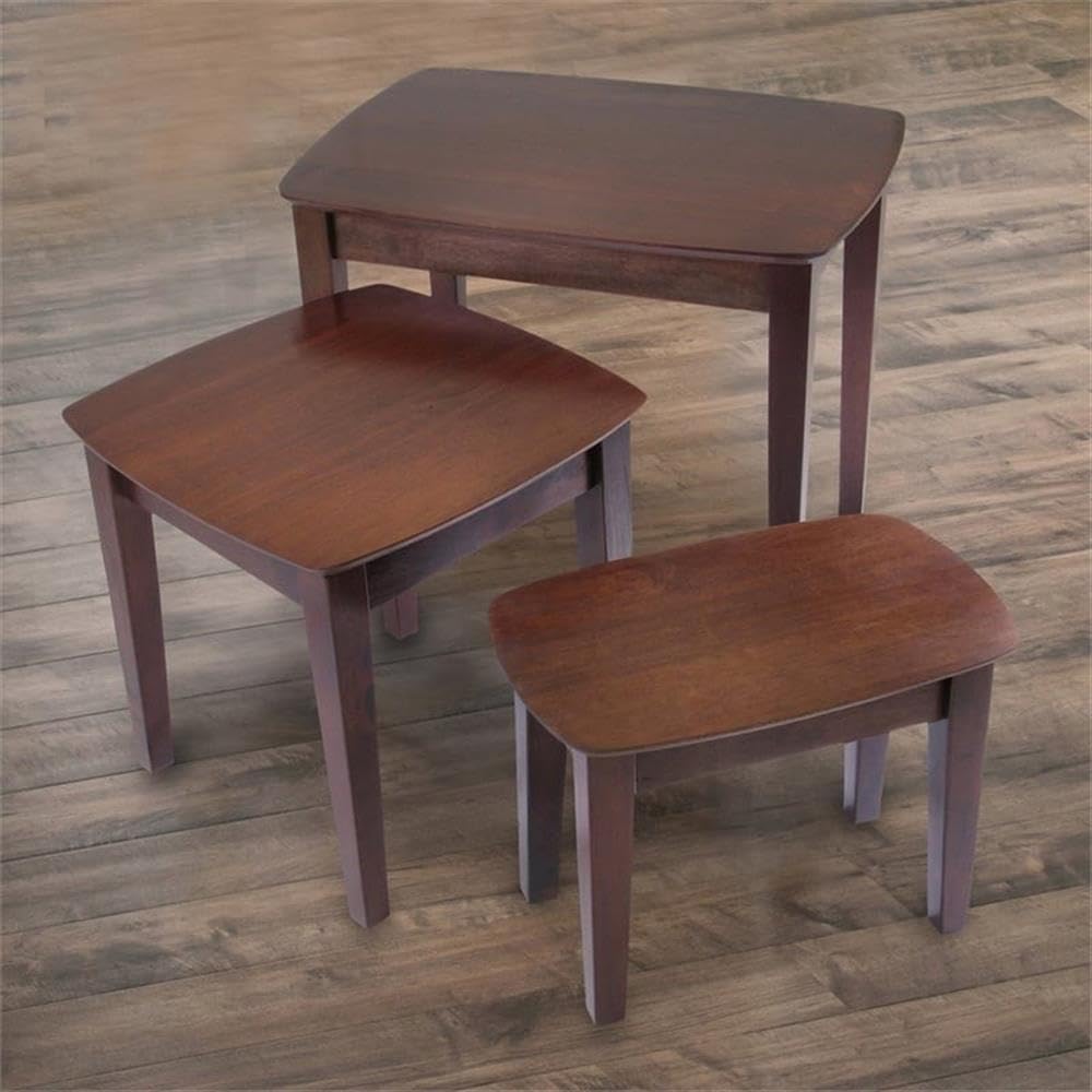 Pemberly Row 3-Piece Rectangular Solid Wood Nesting Tables, Antique Walnut Finish, Space-Saving Design, Rounded Tops and Tapered Legs, Living Room or Display Use