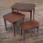 Pemberly Row 3-Piece Rectangular Solid Wood Nesting Tables, Antique Walnut Finish, Space-Saving Design, Rounded Tops and Tapered Legs, Living Room or Display Use