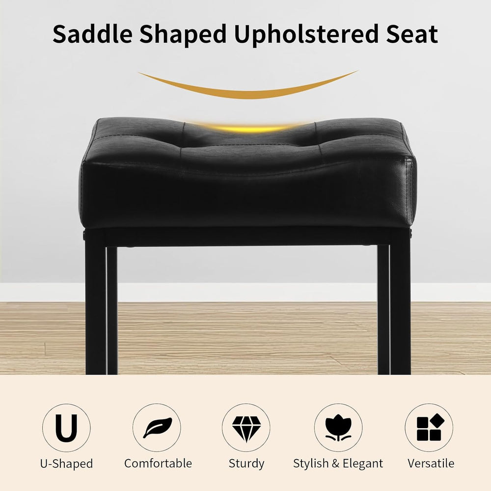 Saddle Seat Vanity Stool, Makeup Stool Chair with Metal Leg, U-Shaped Faux Le...