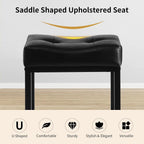 Saddle Seat Vanity Stool, Makeup Stool Chair with Metal Leg, U-Shaped Faux Leather Ottoman Foot Rest, Small Square Chairs Under Desk for Vanity, Living Room, Bedroom, Modern Makeup Bench Black