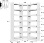 70.8" Tall Corner Bookshelf and Bookcases, 7 Tiers Morden Large Etagere Bookcases Storage Display Rack with Baffle, Industrial L Shaped Bookshelves for Bedroom, Home Office, Living Room, White