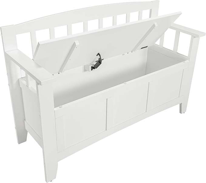 OSP Home Furnishings Metro Mission Style Wood Entry Way Bench with Storage, Sierra Snow White Finish