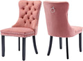 Pink Velvet Dining Chairs Set of 2, Tufted Upholstered Dining Room Chairs with Back Ring Pull, Nailhead Trim and Solid Wood Legs, Modern Dining Chairs for Dining Room, Kitchen,Pink