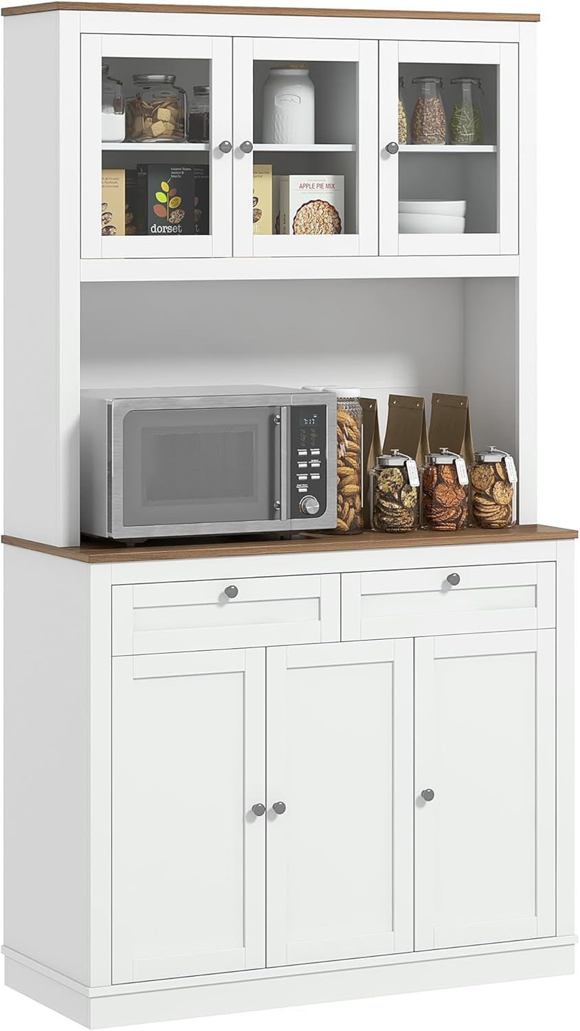 71" Tall Kitchen Pantry Storage Cabinet with Microwave Stand, Freestandi...