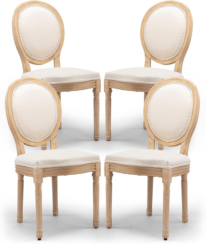 Upholstered Dining Chairs Set of 4 French Country Oval Fabric Back Kitchen Si...