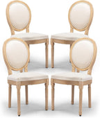 Upholstered Dining Chairs Set of 4 French Country Oval Fabric Back Kitchen Side Chair with Wood Legs for Dining Room, Kitchen, Restaurant(Beige-Fabric)