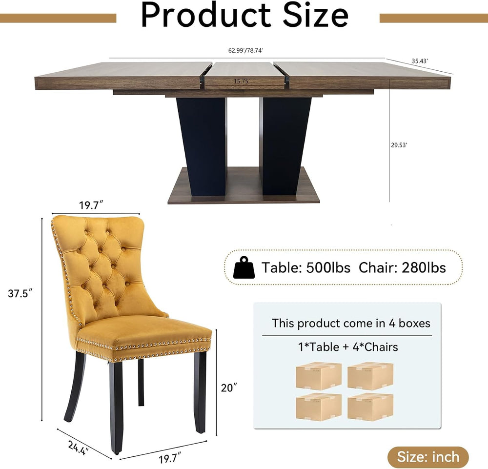 HomVent 5 Piece Extendable Dining Table Set for 4 with Chairs, 63"-78.7&...
