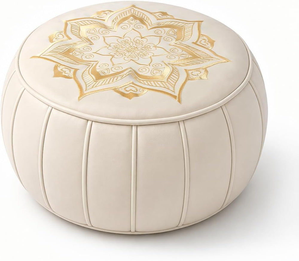 Round Pouf Cover, Premium Leather Ottoman Cover 19in / 48cm, Unstuffed Floor ...
