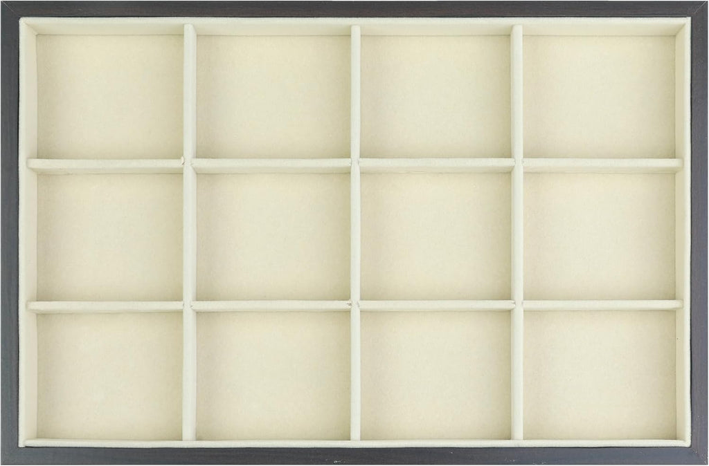uxcell Velvet Jewelry Organizer Trays with Removable Dividers for Drawers, Jewelry Organizer Drawer Inserts Container Display Case 12 Grid Tray Black