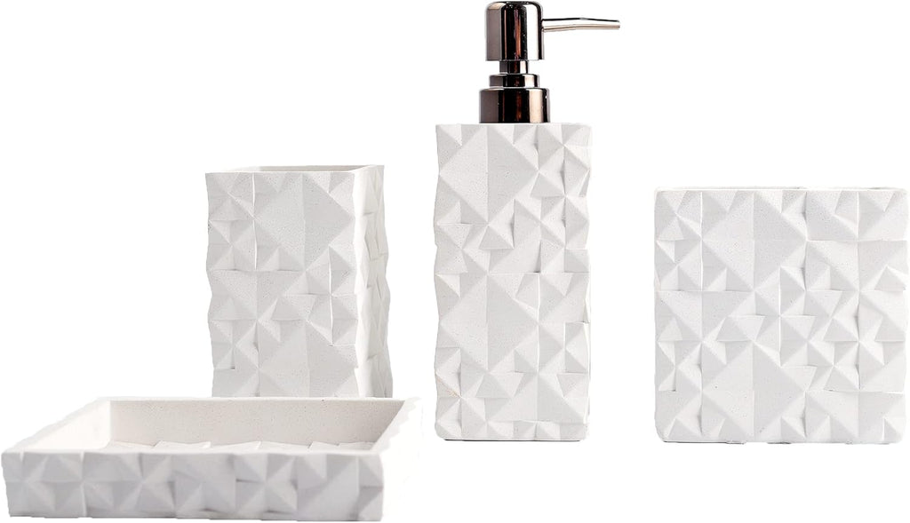 Hymmah Bathroom Accessories Set,Toothbrush Holder,Farmhouse Bathroom Decor,4 Pcs Resin Gift Set Apartment Necessities, Contain Toothbrush Cup,Soap Dispenser,Soap Dish,Tumbler