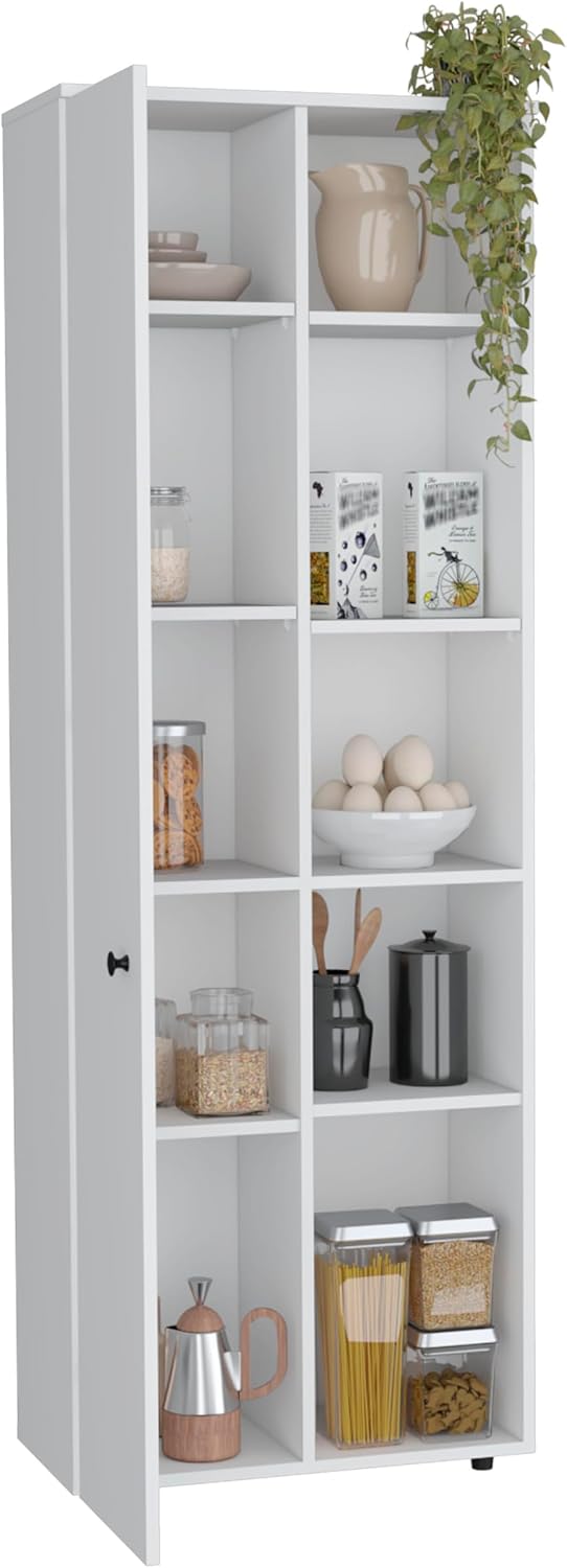 Modern Kitchen Pantry, Storage Cabinet with 5 Shelves, White, Engineered Wood...