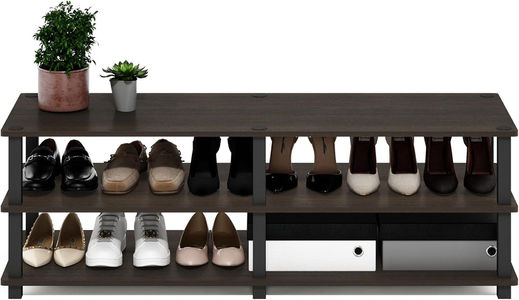 Furinno 14038DBR/BK TST No Tools 3-Tier Wide Shoe Storage Rack, Dark Brown/Black 47 Inch
