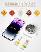 Pill Box, 3 Compartment Portable Travel Medicine Box with Mirror, Compact and Cute, Fits in Purse and Pocket, Medicine and Vitamin Organizer (Black Gold Marble)