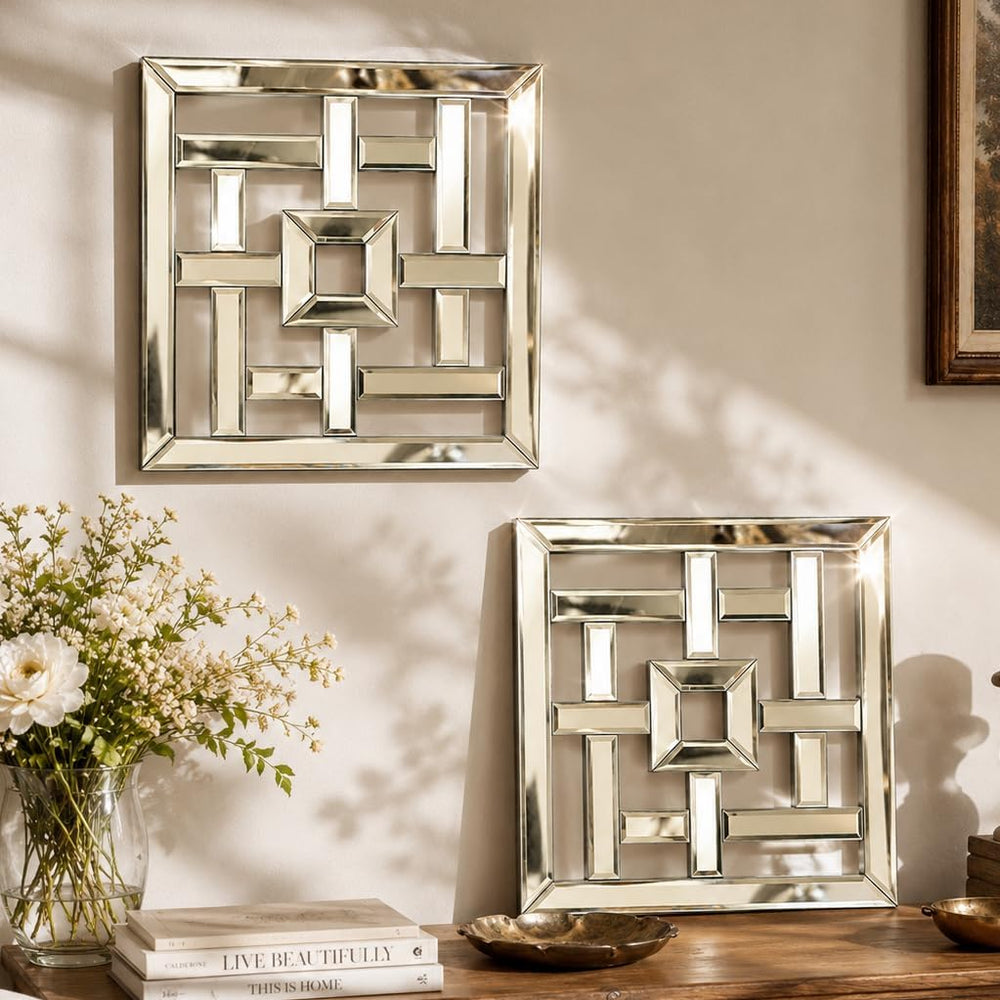 Square Decorative Wall Mirror 12 x 12 Inch, Silver Frameless Mirror Wall Deco...