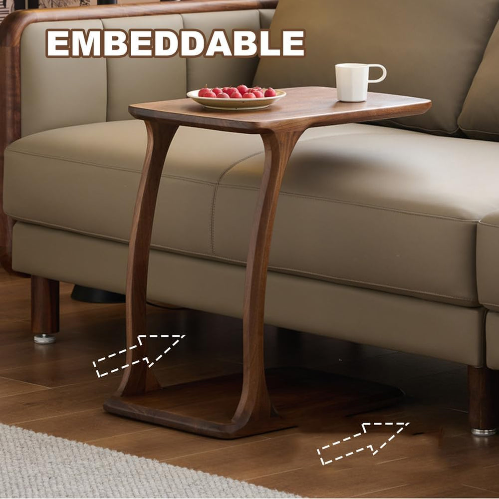 Solid Wood Side Table with Sturdy Base, C Shaped End Table for Couch,Couch Ta...