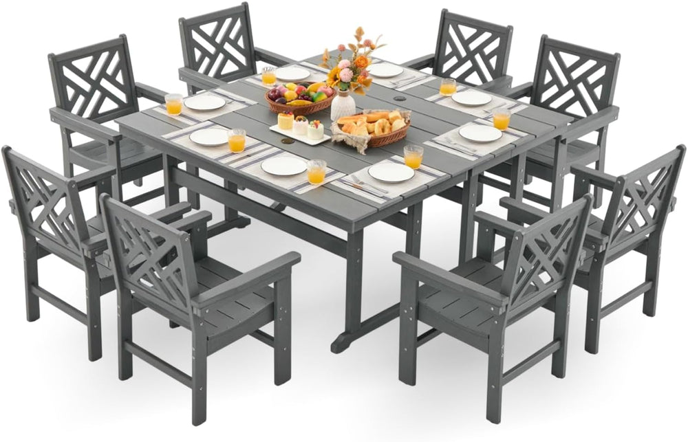 HDPE Outdoor Dining Set,10-Piece Outdoor Table and Chairs Include 8 Dining Ch...