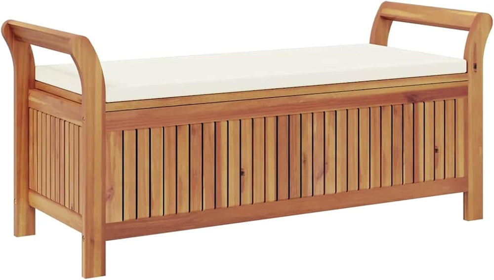 Gecheer Garden Storage Bench with Cushion, Solid Wood Acacia 126 cm Outdoor S...