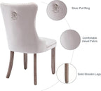Velvet Dining Chairs Set of 2, Tufted Upholstered Dining Room Chairs with Back Ring Pull, Nailhead Trim and Solid Wood Legs, Modern Dining Chairs for Dining Room, Kitchen(Beige)