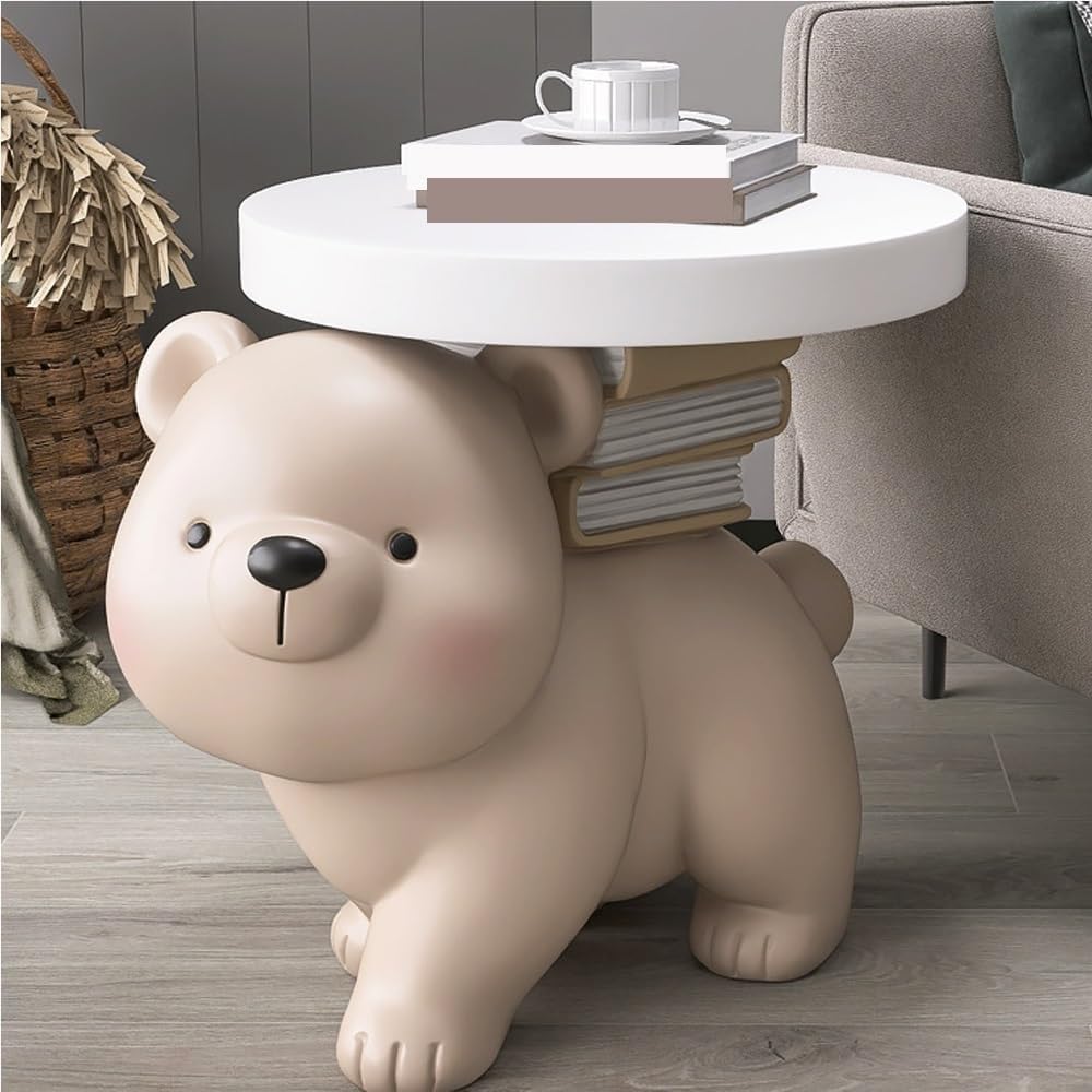 Decorative Sculpture Side Table, Floor Couch Table with Tray Tabletop, End Ta...