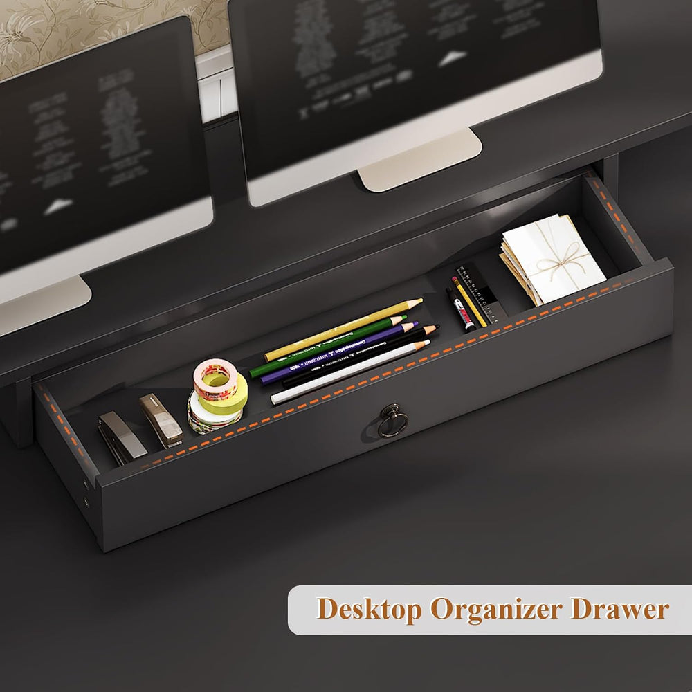 SEDETA 63" Farmhouse Executive Desk with Drawers and Storage, White + Black