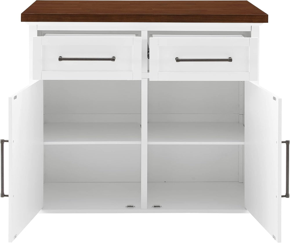 Crosley Furniture Bartlett Kitchen Island with Wood Top, White/Walnut
