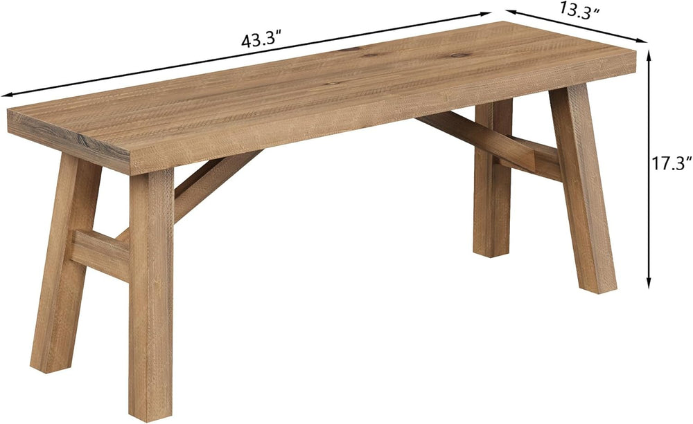 Wnutrees Sawmill Long Solid Wood Bench,43" Farmhouse Entryway Bench,Natu...