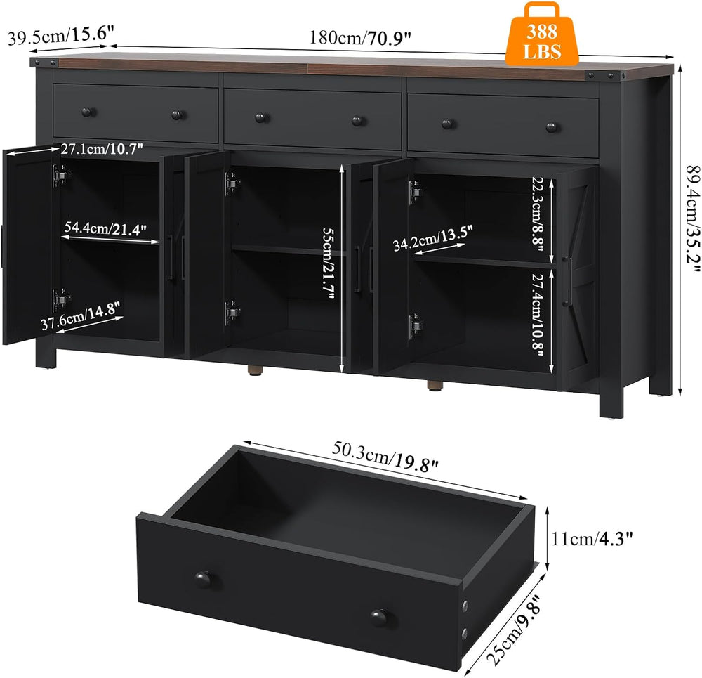 VVFLU 71" Large Sideboard Buffet Cabinet with Storage, Farmhouse Coffee ...