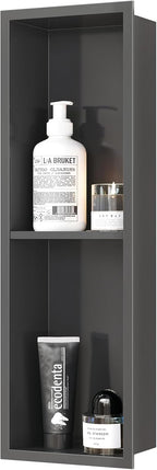 Stainless Steel Shower Niche 24" X 8", No Tile Needed Wall Niche Double Shelves, Recessed Shower Shelf for Bathroom Storage, Gun Metal