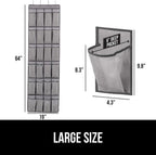 GORILLA GRIP Over the Door Shoe Organizer, 24 Extra Large Breathable Mesh Pockets, Space Saving Hanging Storage Holder, 4 Hook Closet Rack Hanger, Hangs on Closets for Shoes and Accessories, Gray