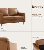 Kingfun Living Room Furniture Sets, 2 Armchair and Loveseat, Mid Century Modern Sofa Set, Faux Leather Couch with Solid Wood Frame for Living Room & Bedroom, Brown