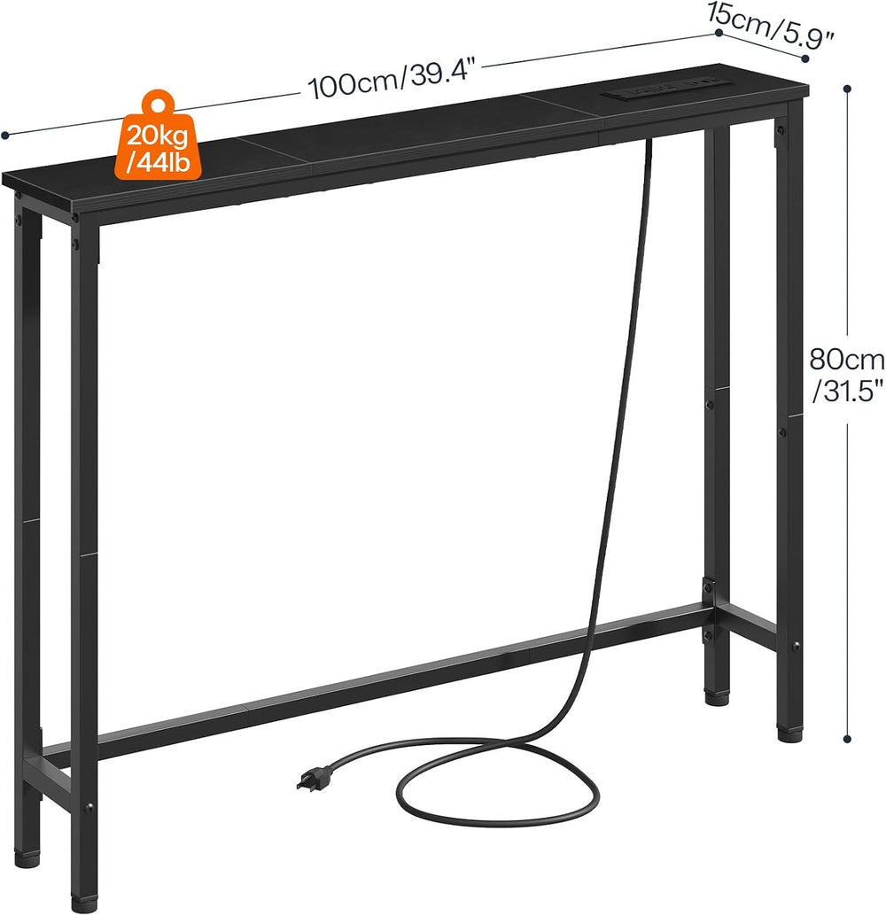HOOBRO 39.4 Inch Narrow Console Table with Power Outlets, 5.9 Inch Sofa Table...