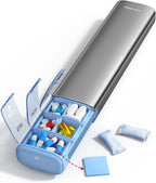 VAYDEER Metal Weekly Pill Organizer – Moisture-Proof Travel Pill Organizer with Built-in Desiccant Chamber and Airtight Lids – Large-Capacity Pill Box for Vitamins, Medicines & Supplements (Gray)