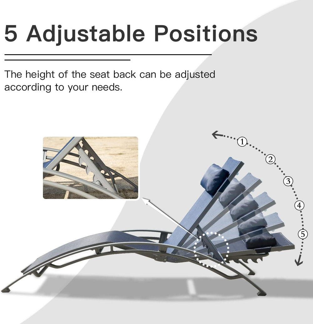 Domi Lounge Chair Set of 3, Aluminum Lounge Chairs for Outside with 5 Adjusta...