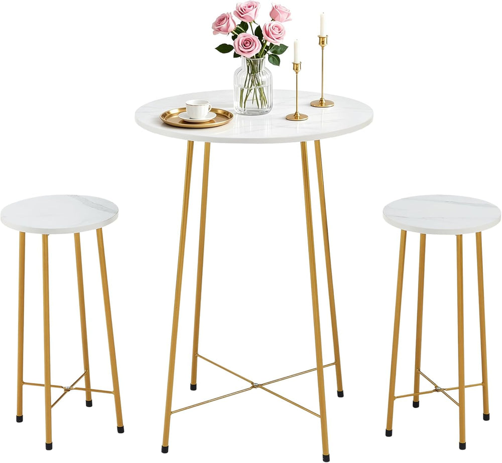 VECELO 3 Piece Pub Table and Chairs Sets Counter Height Bistro Bar Sets with ...