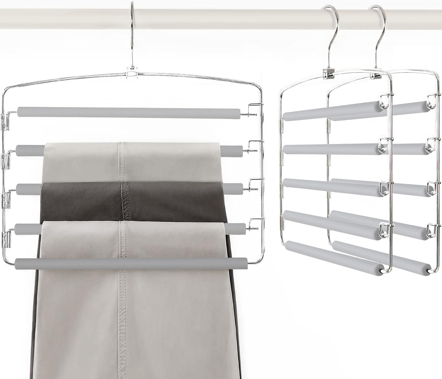 TOPIA HANGER Pants Hangers Space Saving, 3-Pack Swing Arm Pants Organizer for Closet, Non-Slip Foam Padded Organizer Hanger for Multi Slacks, Jeans, Trousers, Skirts, Scarfs (Grey)-CT27G
