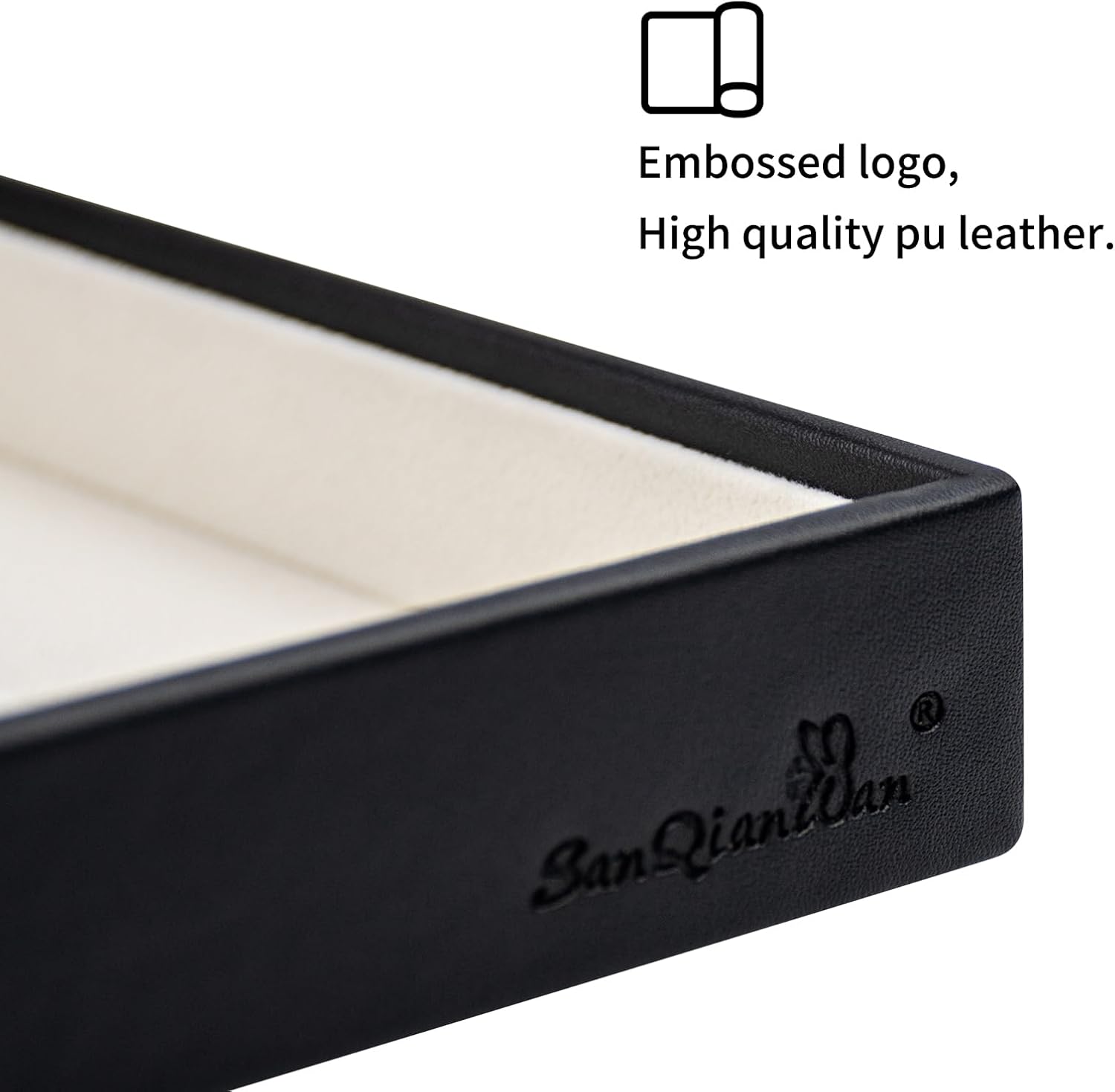SANQIANWAN Leather Jewelry Organizer Trays Velvet Liner Storage Drawer Display Case Stackable Trays for Necklace,Rings and Earring (Black3)